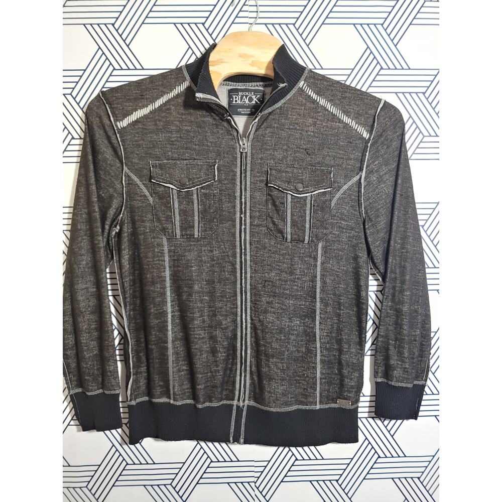 Mens Buckle Back Athletic Fit Zip Front Sweater Size XL